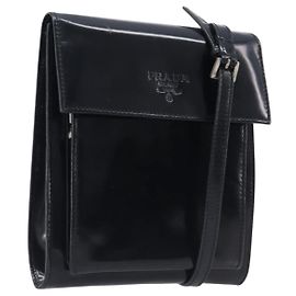 Sac à bandoulière PRADA Patent Black Silver Auth bs37116