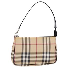 Bolsa de mão BURBERRY Nova Check PVC Leather Beige Silver Auth ka6510A