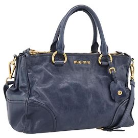 Miu Miu Handtasche Leder 2way Navy Gold Auth am12765V