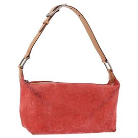Céline Bolso de hombro CELINE C Macadam Gamuza Rojo Plata Auth BA16141
