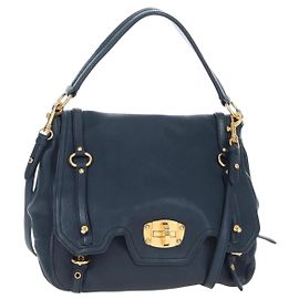 Miu Miu Turn Lock Schultertasche Leder 2way Navy Gold Auth am12764V