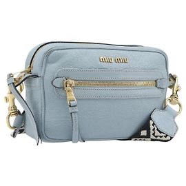 Bolso de hombro Miu Miu Madras de piel azul claro dorado Auth BA15779