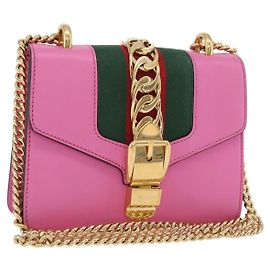 Bolso de cadena GUCCI Silvi WebSherry Line de cuero Rosa Oro 431666 Auth 206420V
