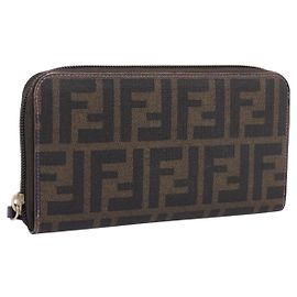 FENDI Zucca Canvas Long Wallet PVC Black Brown Auth 205506V