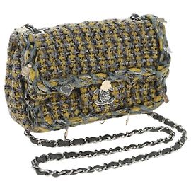 CHANEL Chanel 19 Chain Shoulder Bag Tweed Yellow Silver CC Auth BA16207SM