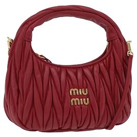 Miu Miu Matelasse Wonder Square Small Bag Leather 2way Red Gold Auth 204494M