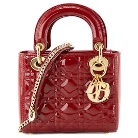 Autre Marque DIOR - Bolsa de ombro Lady Dior Mini em couro cannage envernizado bordô