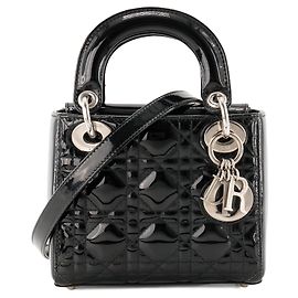 Autre Marque DIOR - Borsa a tracolla Lady Dior Mini in pelle cannage verniciata nera