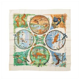 Hermès Carré 90 "Les Quatre Saisons" Lenço de seda na cor Ivory
