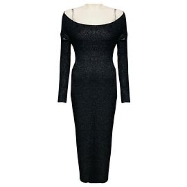Vestido midi de punto ajustado con hombros descubiertos Khaite Onyx Marisole
