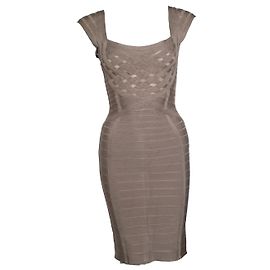 Herve Leger, vestido bodycon bege