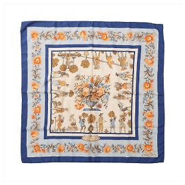 Hermès Carré 90 "Les Jardiniers du Roy" Seidentuch in Blau