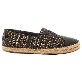 Espadrilles Chanel em Tweed Metálico e Grosgrain CC em Black x Gold G29762, Tamanho 37 EU
