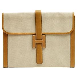 Hermès Pochette Jige GM en Piel Gold y Lona, 1979