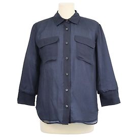 Prada Navy Silk Three Quarter Sleeve Chiffon Shirt