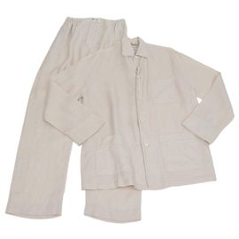 Set Camicia Pyjama Pian e Pantaloni Britton Loro Piana Clear Oyster Linen
