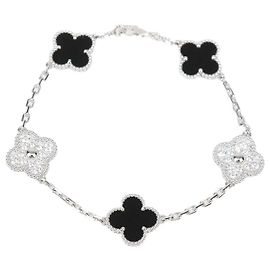Van Cleef & Arpels Bracciale Vintage Alhambra 5 Motivi in Oro Bianco 18K Onice e Diamanti
