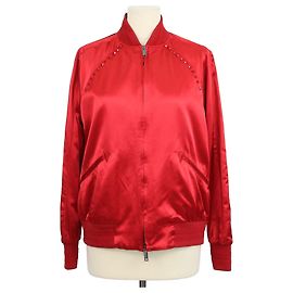 Casaco Bomber Valentino Rockstud com zíper em mistura de viscose vermelha