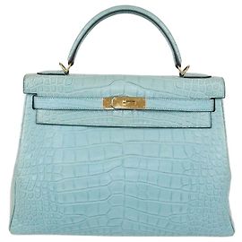 Hermès Borsa Kelly 32 Hermes Blue Saint-Cyr in Alligator Mississippi con Hardware Oro