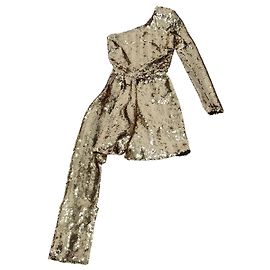 Autre Marque Nadine Merabi Gold Sequins Symmetrisch Drapiertes One Shoulder Mini Kleid