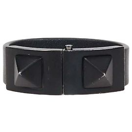 Valentino Black Leather Rockstud Clasp Bracelet
