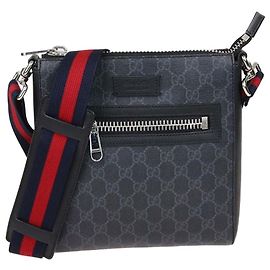 Bolsa Tiracolo Gucci em Lona GG Supreme e Couro Preto