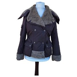 Christian Dior kurze braune Baumwolljacke mit Kunstfellfutter