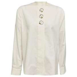 Balenciaga White Long Sleeved Cotton Blouse with Rings