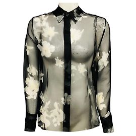 Top Chika em chiffon transparente com estampa floral Black / Ivory Altuzarra