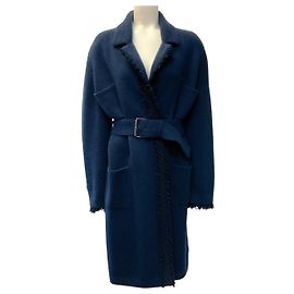 Chanel Navy Blue Cashmere Belted Coat