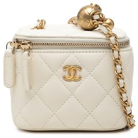 Borsa Vanity Case Chanel Mini CC Quilted Lambskin Pearl Crush Bianca con Tracolla a Catena