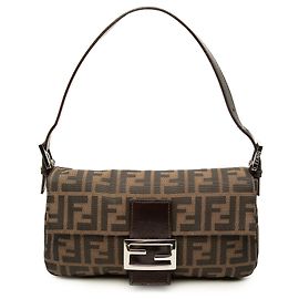 Fendi Zucca Canvas Baguette Schultertasche Braun