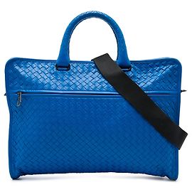 Pasta de Negócios Bottega Veneta em Nappa Intrecciato Azul