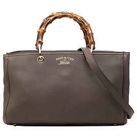Brown Gucci Medium Calfskin Bamboo Shopper Satchel