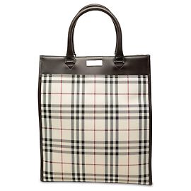 Sacola Burberry House Check em lona bege