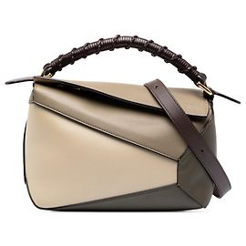 Sac Satchel Puzzle Edge Petit en Veau Tricolore Tressé Marron LOEWE