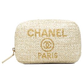 Beige Chanel Tweed Deauville Cosmetic Pouch