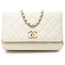 Weiße Chanel CC Quilted Caviar Wallet On Chain Crossbody Bag