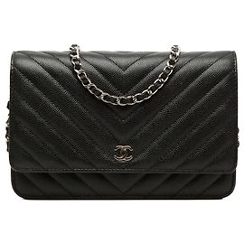 Chanel CC Chevron Caviar Wallet On Chain Crossbody Bag Schwarz
