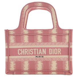 Autre Marque Bolsa de mão Dior Book Tote Mini em tela bordada com riscas rosa