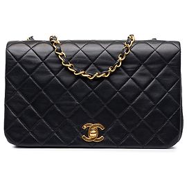 Schwarze Chanel CC Quilted Lambskin Full Single Flap Schultertasche
