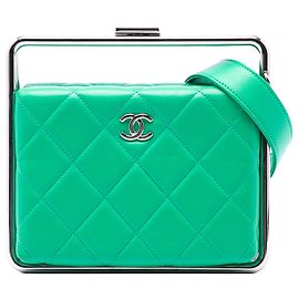 Green Chanel CC Stepplammleder Convertible Clutch Satchel mit Metallstange