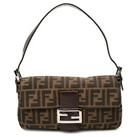 Fendi Zucca Canvas Baguette Schultertasche Braun