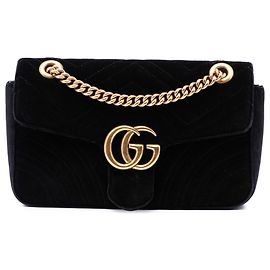Bolsa de Ombro Gucci GG Marmont Matelassé em Veludo Preta, tamanho Medium