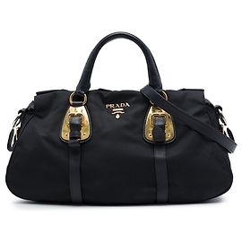 Borsa satchel Prada in Tessuto con rifiniture in vitello morbido nero