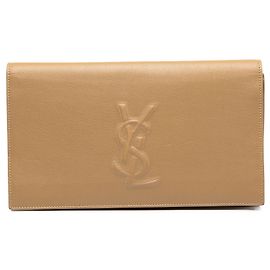 Autre Marque Saint Laurent Belle de Jour Clutch Large aus texturiertem Kalbsleder Beige