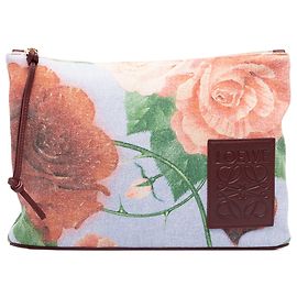 Blue LOEWE Paulas Ibiza Canvas Rose Print Clutch