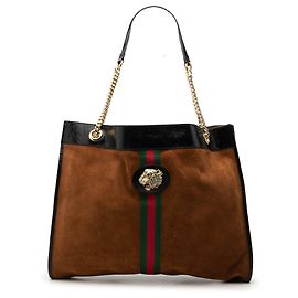 Borsa Tote Gucci Rajah Grande in Suede Marrone con Web