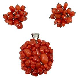 Autre Marque Set Gioielli in Corallo Rosso e Argento S925