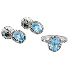 Autre Marque Set gioielli in argento S925 topazio Swiss Blue e zaffiri bianchi
